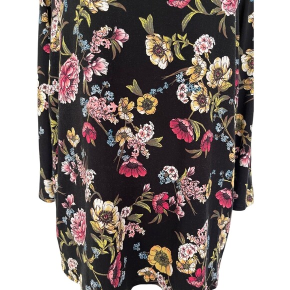 J. Jill Wearever Black Floral Tunic Top Petite L Cottagecore Artsy Dark Romantic - Picture 3 of 14